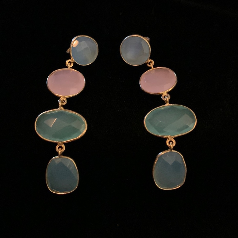 Beautiful Gemstone Dangle Earrings.  Gold four stone dangle earrings.